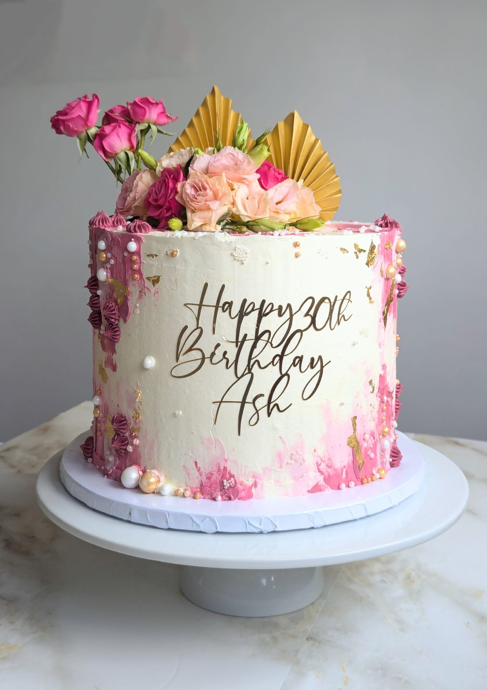 Pink birthday cake with flowers gluten free cakes