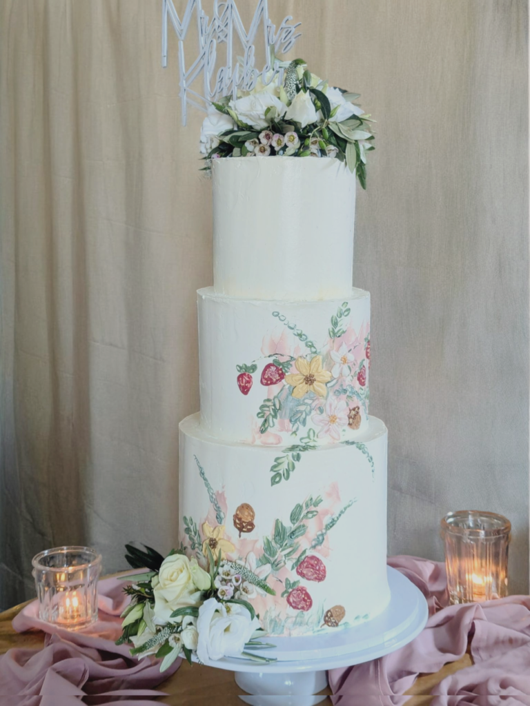 three tier painted buttercream wedding cake southampton